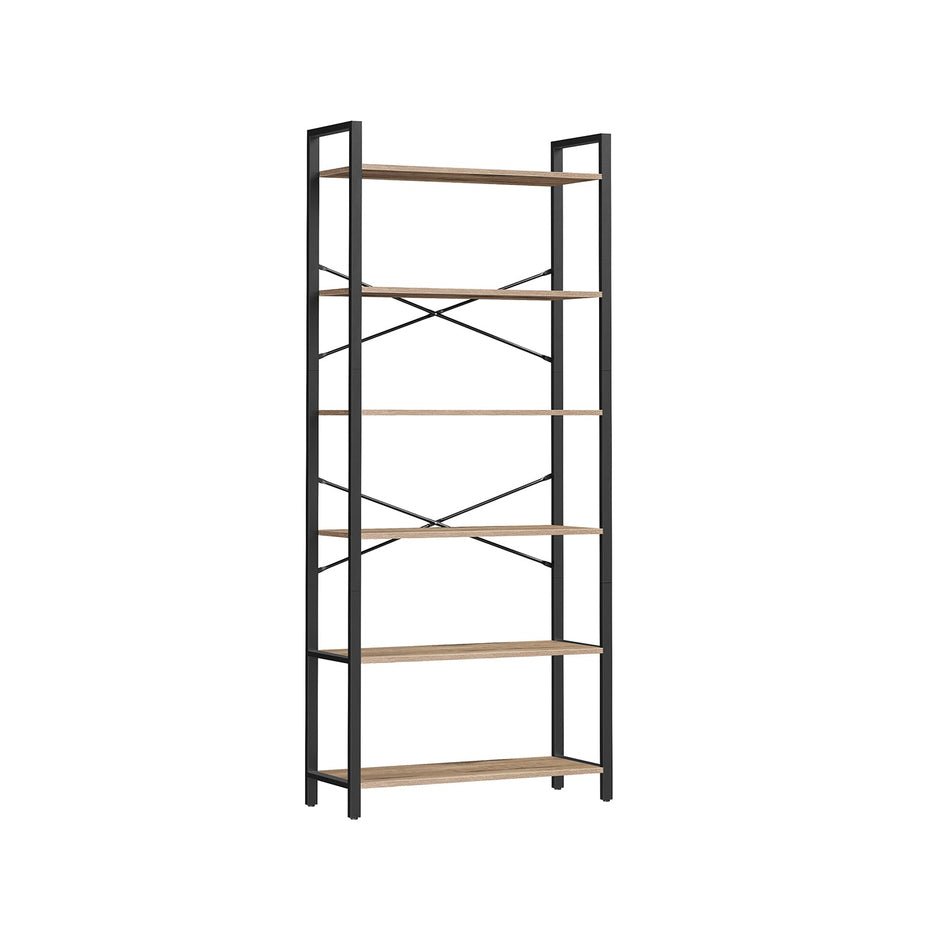 Boekenkast met 6 open planken – Hoogwaardig spaanplaat – 80 x 30 x 186 cm – Met kantelbeveiliging