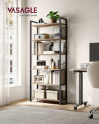 Boekenkast – 6 niveaus – industrieel design – camelbruin-inktzwart