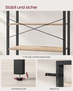 Boekenkast – 6 niveaus – industrieel design – camelbruin-inktzwart