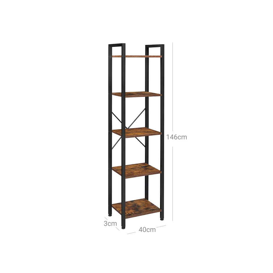 Boekenplank met 5 Niveaus – Stalen frame – 40 x 30 x 153