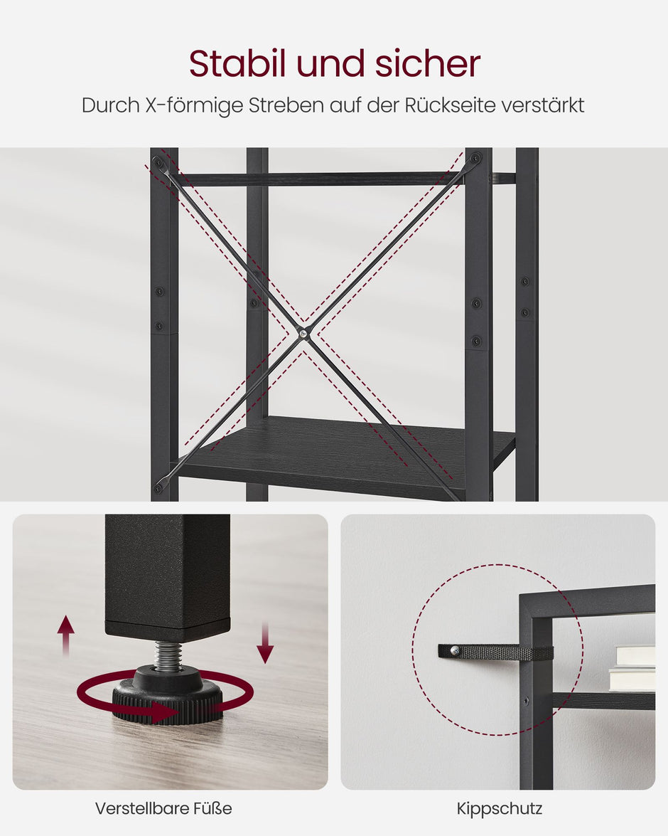 Boekenkast met 6 planken – Industrieel design – 40 x 30 x 187,5 cm – Spaanplaat en staal