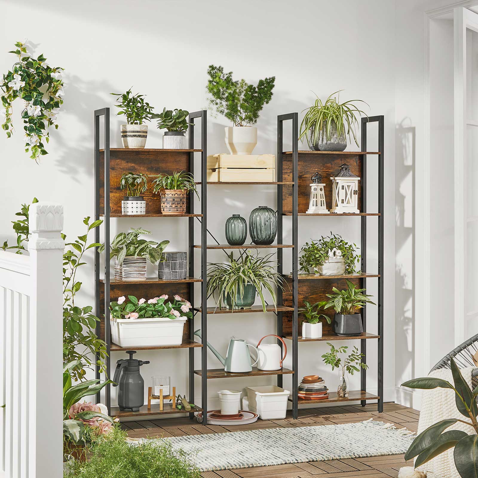 Boekenkast - Ladderkast - Woonkamerkast - Decorkast - Vintage Bruin / Zwart