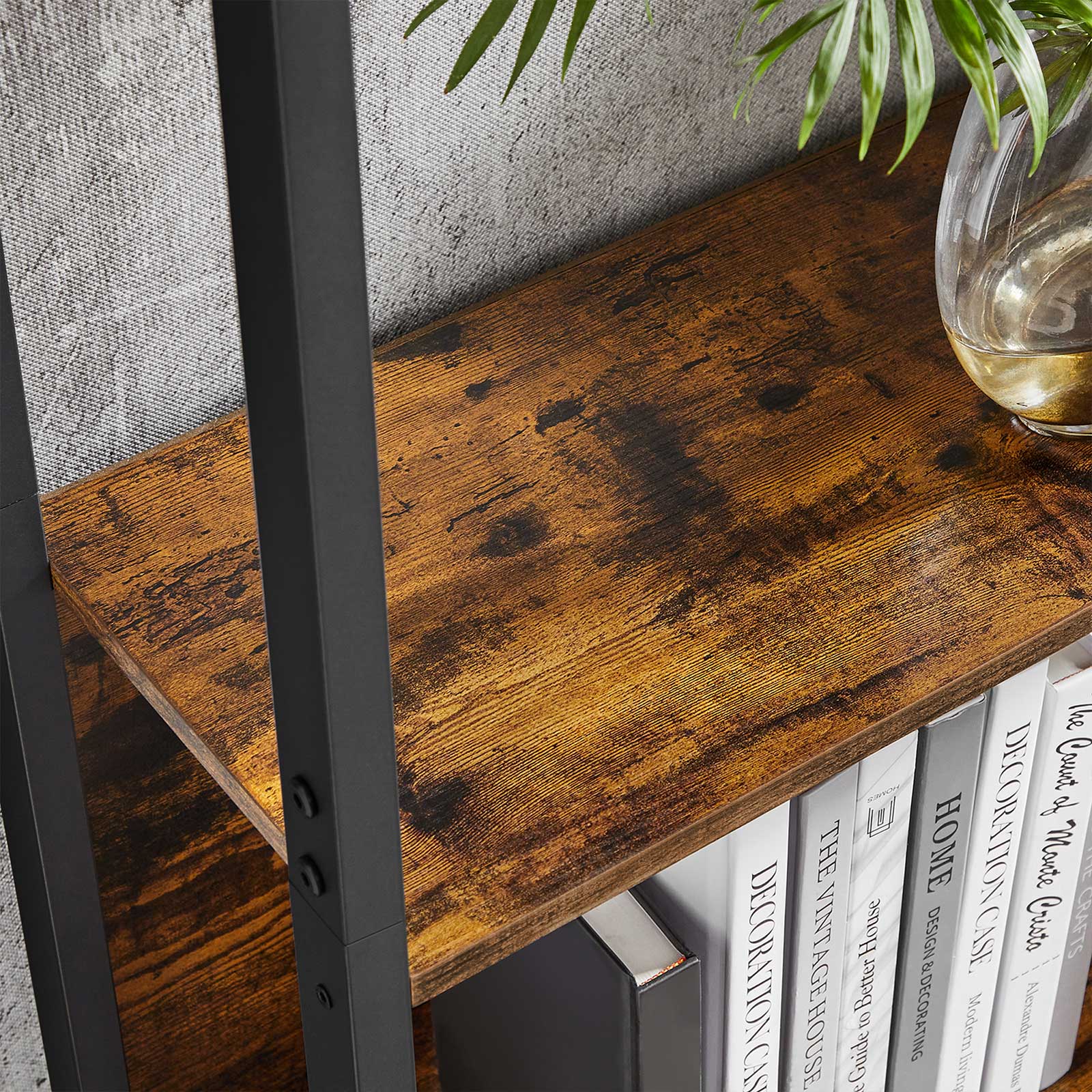 Boekenkast - Ladderkast - Woonkamerkast - Decorkast - Vintage Bruin / Zwart