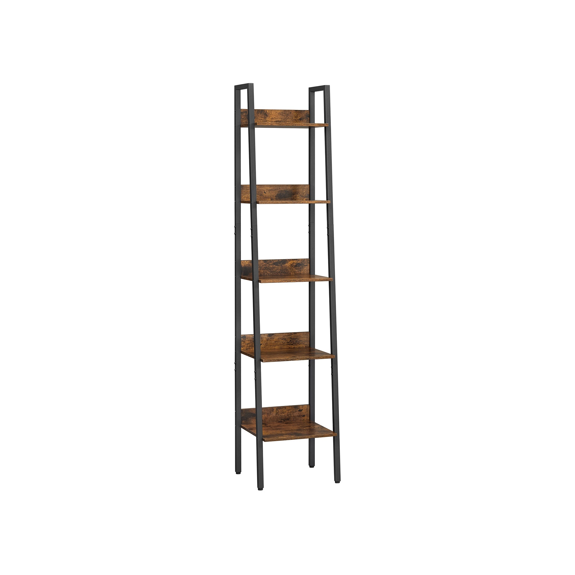 Boekenkast - Ladderplank - Met 5 legplanken - Metalen frame - Bruin / Zwart