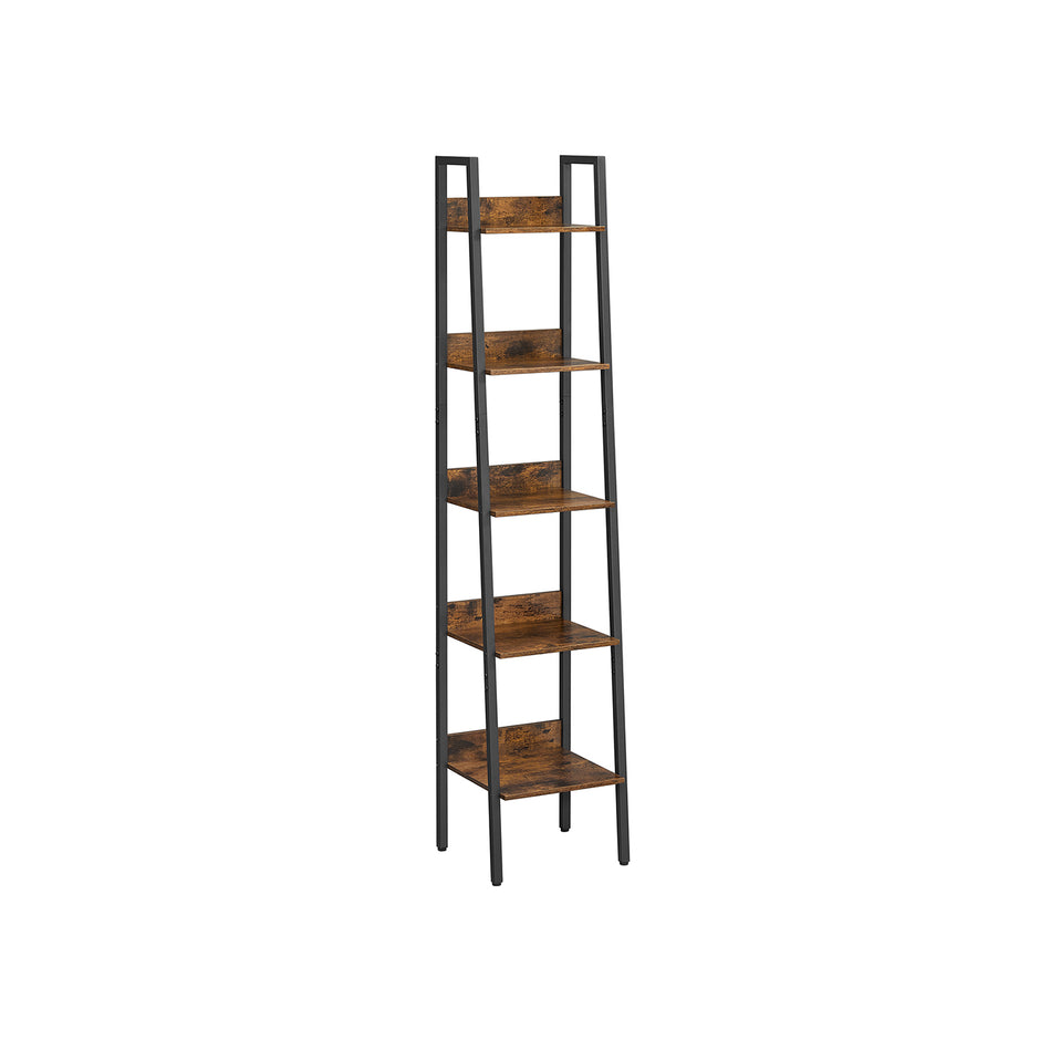 Ladderrek - 5 Planken - Smal - Industrieel Design - Vintage Bruin-Zwart