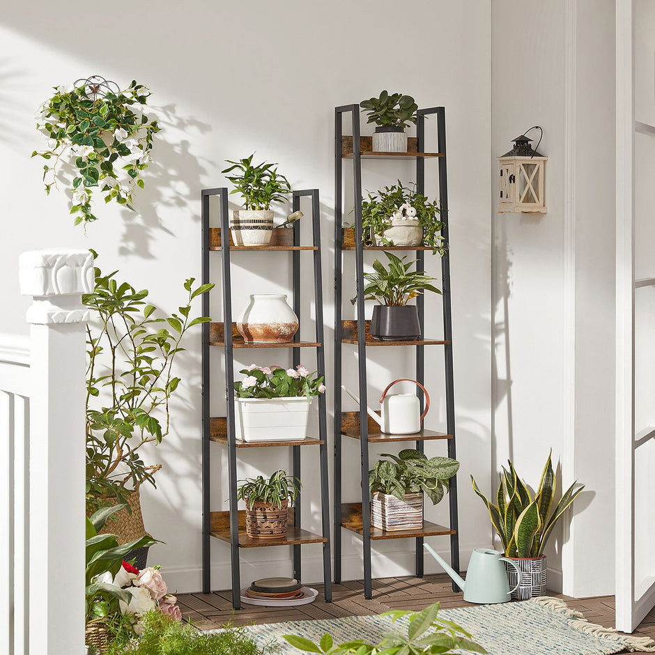 Ladderrek - 5 Planken - Smal - Industrieel Design - Vintage Bruin-Zwart