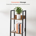 Boekenkast - Ladderplank - Met 5 legplanken - Metalen frame - Bruin / Zwart