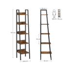 Boekenkast - Ladderplank - Met 5 legplanken - Metalen frame - Bruin / Zwart