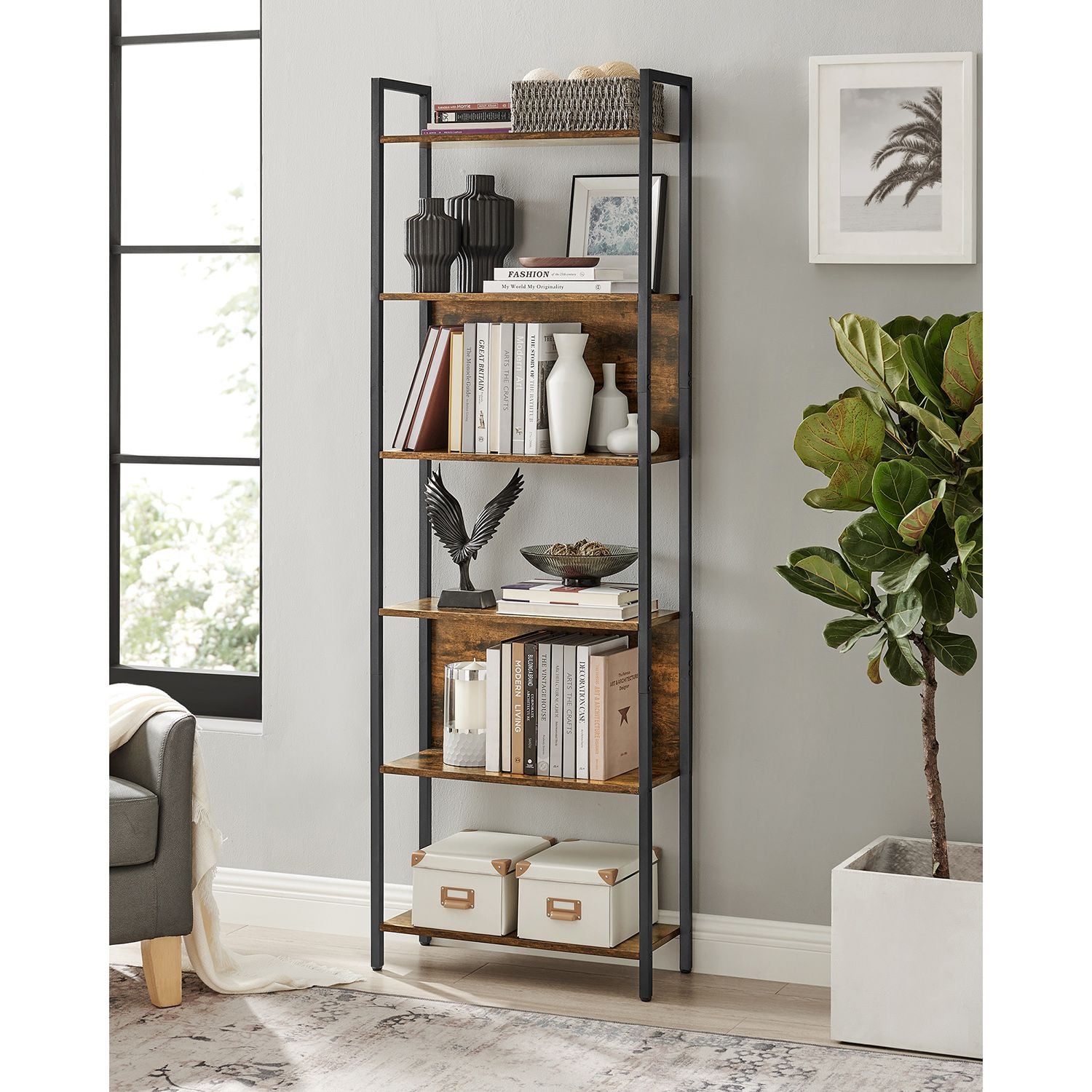 Boekenkast - Decoratieve kast - Opslagkast - Vintage Bruin / Zwart