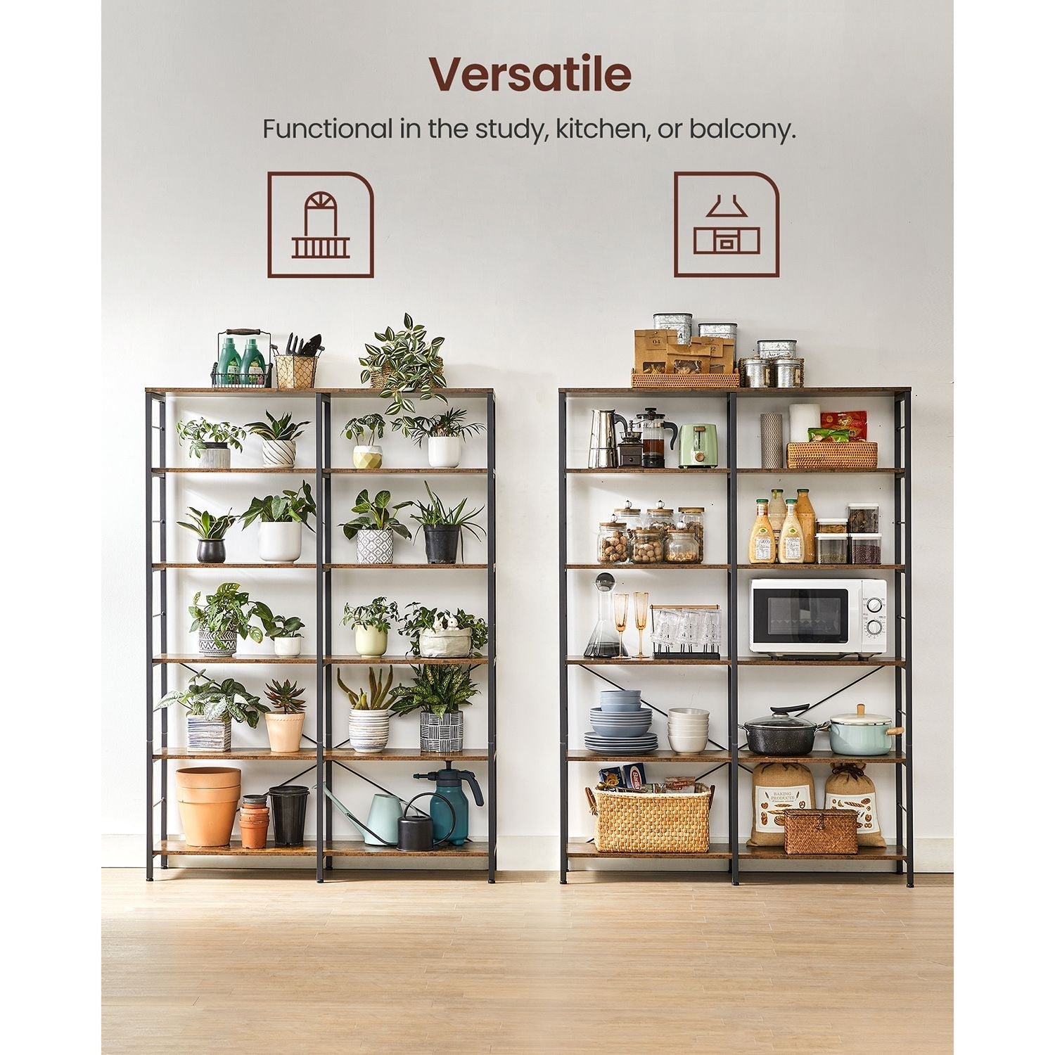 Boekenkast - 6 niveaus - 30 x 120 x 172,5 cm - Vintage Bruin / Zwart