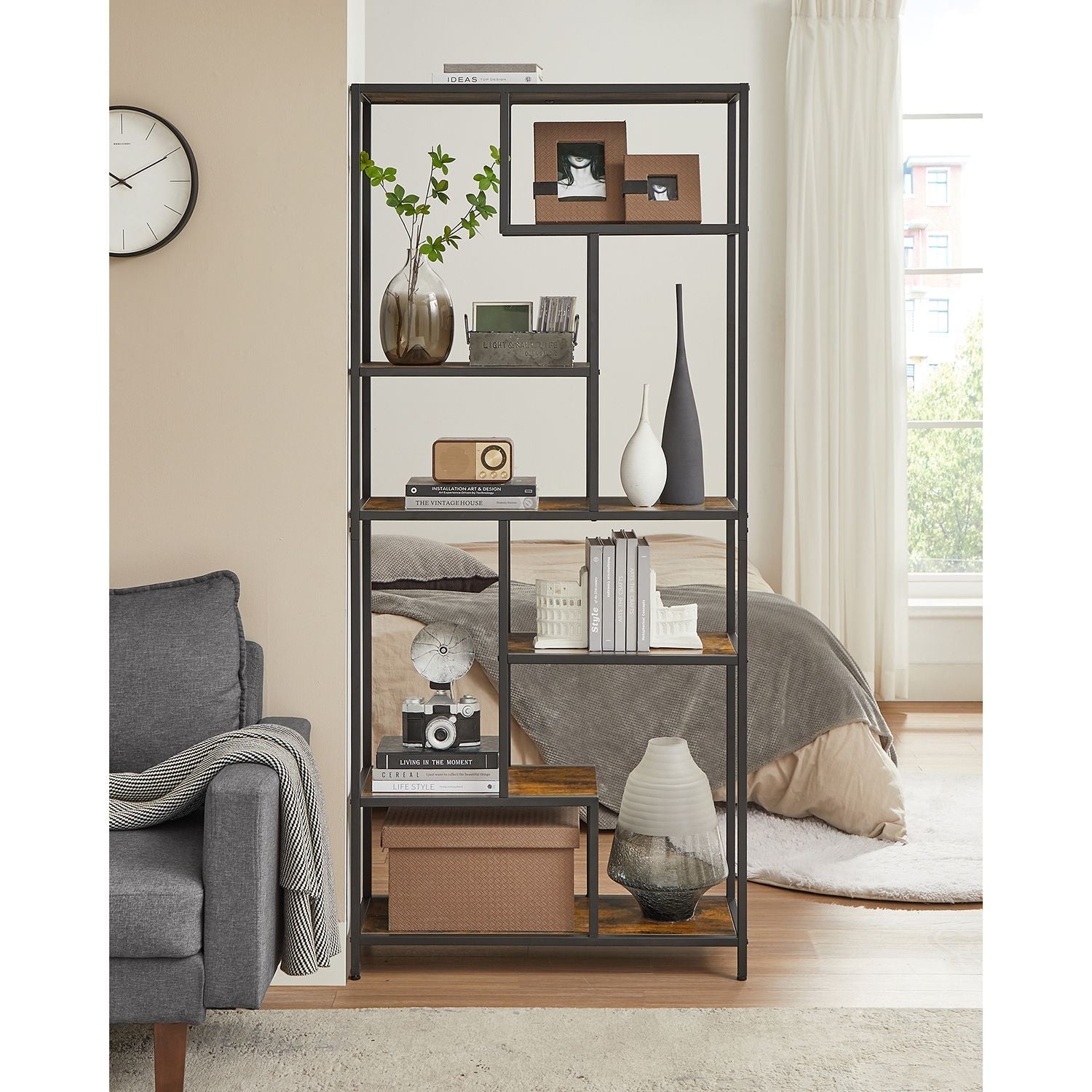 Boekenkast - Decorkast - Woonkamerkast - Opslagkast - Staand kast - Wandkast - Vintage bruin