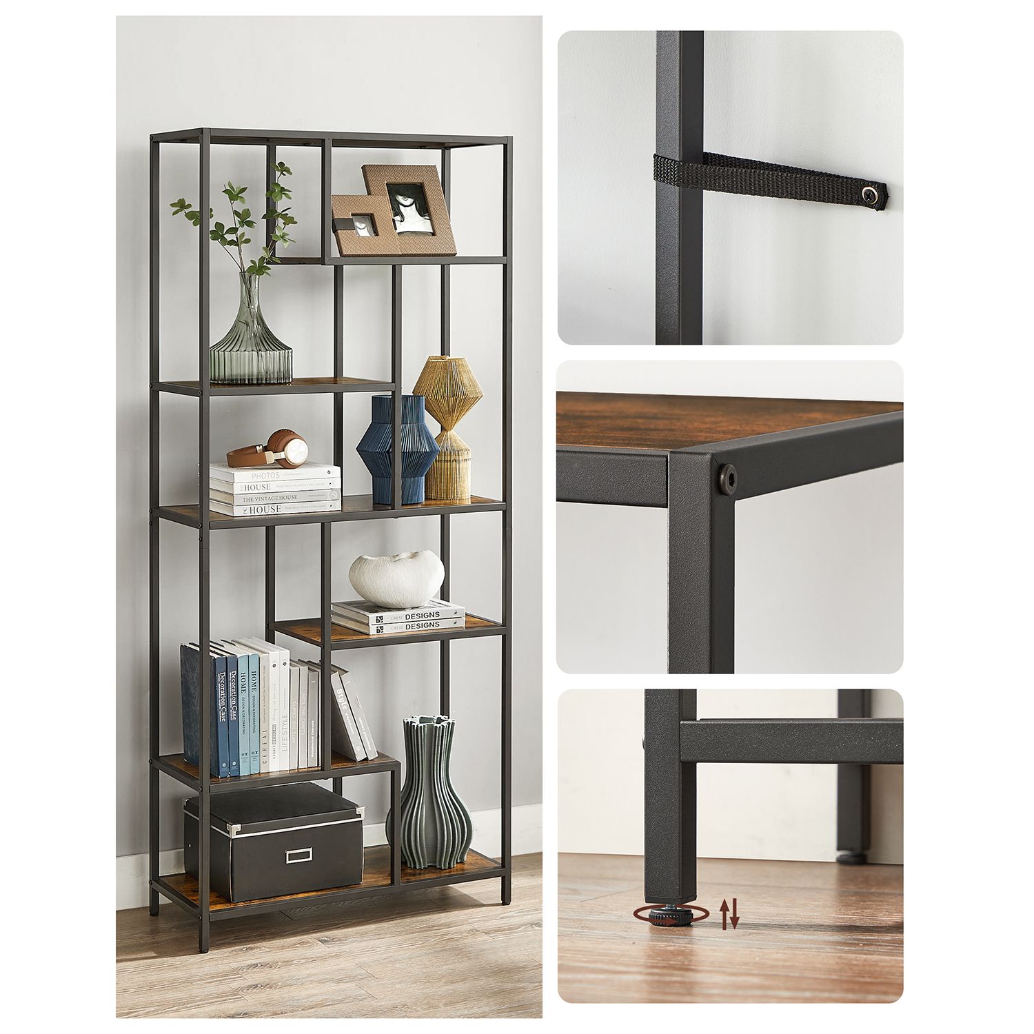 Boekenkast - Decorkast - Woonkamerkast - Opslagkast - Staand kast - Wandkast - Vintage bruin