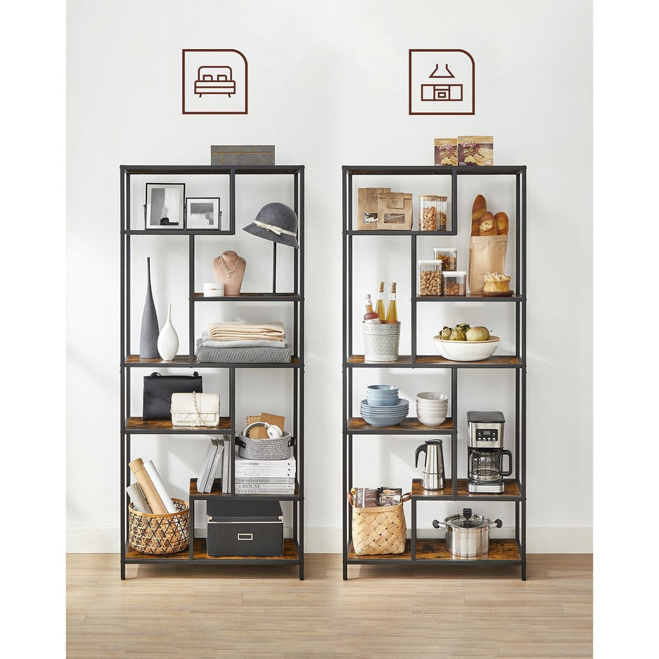 Boekenkast met 6 niveaus – Verstelbare planken – Spaanplaat en staal – Met kantelbeveiliging