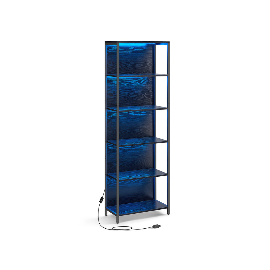 Boekenkast met LED-verlichting – 5 niveaus – 30,3 x 60 x 178,6 cm – Met kantelbeveiliging