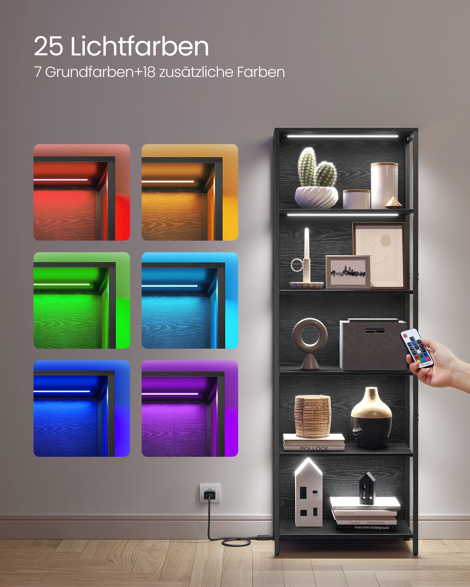 Boekenkast Met 6 Niveaus En Verlichting, 30 X 60 X 180 Cm