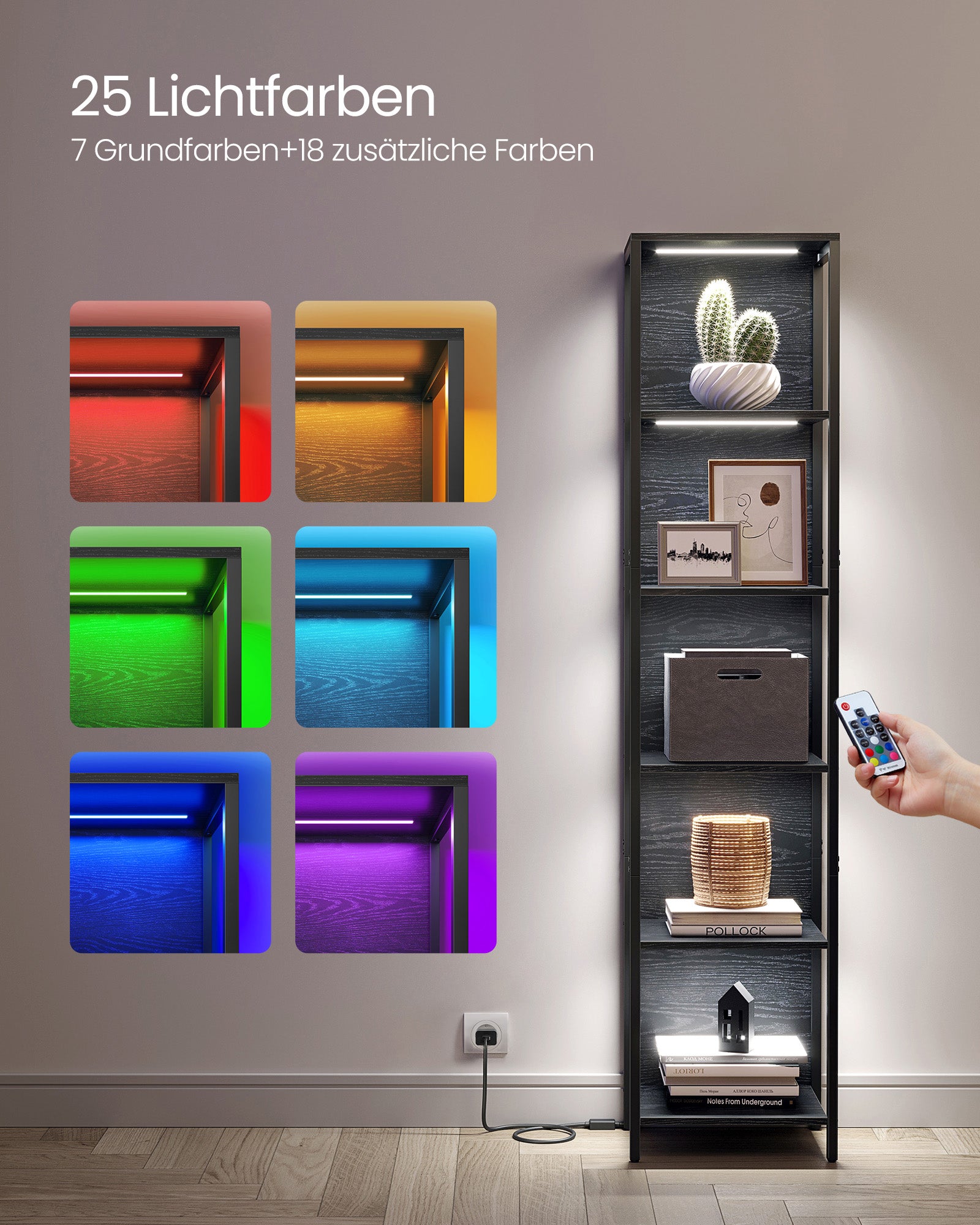 Boekenkast Met 6 Niveaus En Verlichting, 30 X 40 X 180 Cm