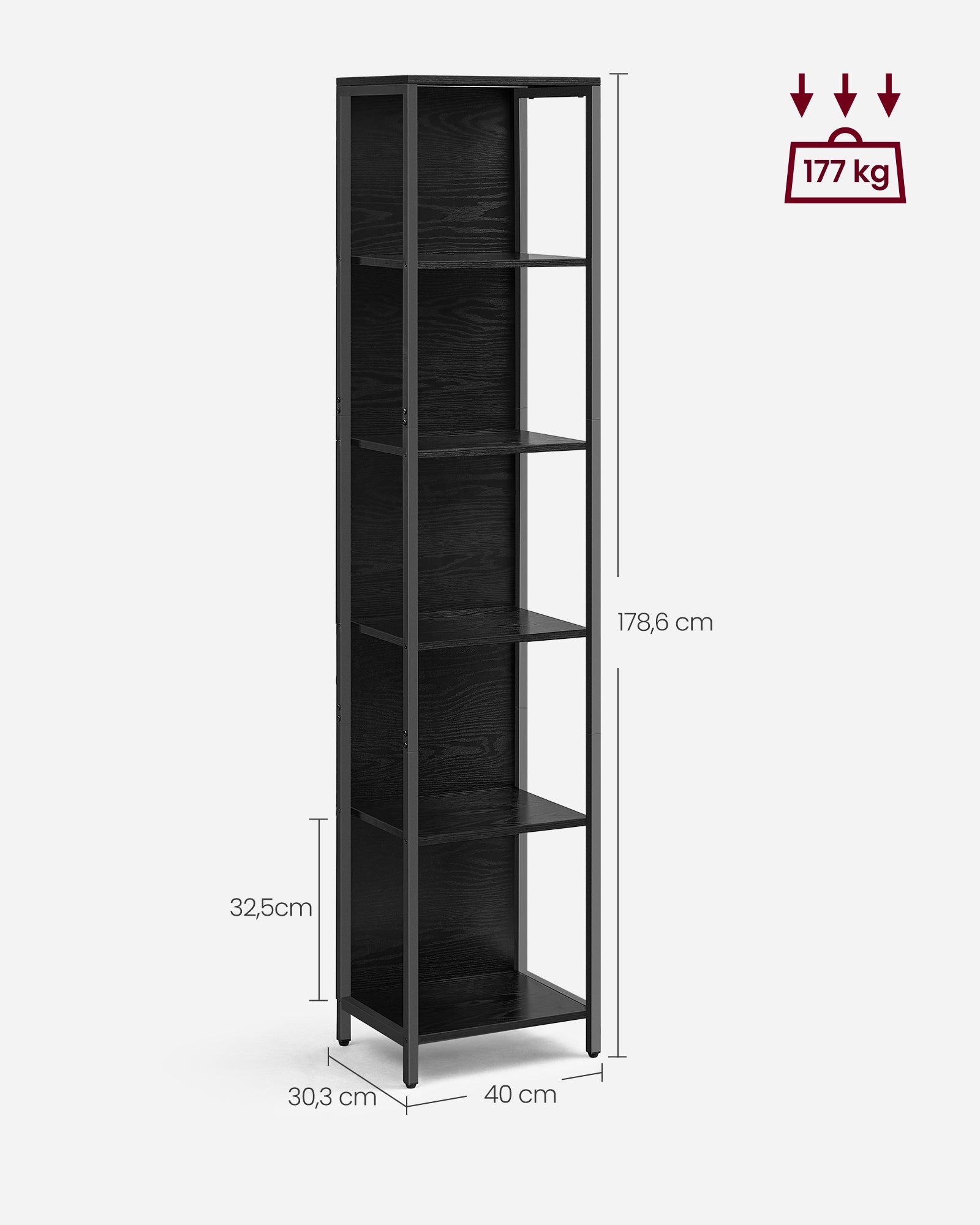 Boekenkast Met 6 Niveaus En Verlichting, 30 X 40 X 180 Cm
