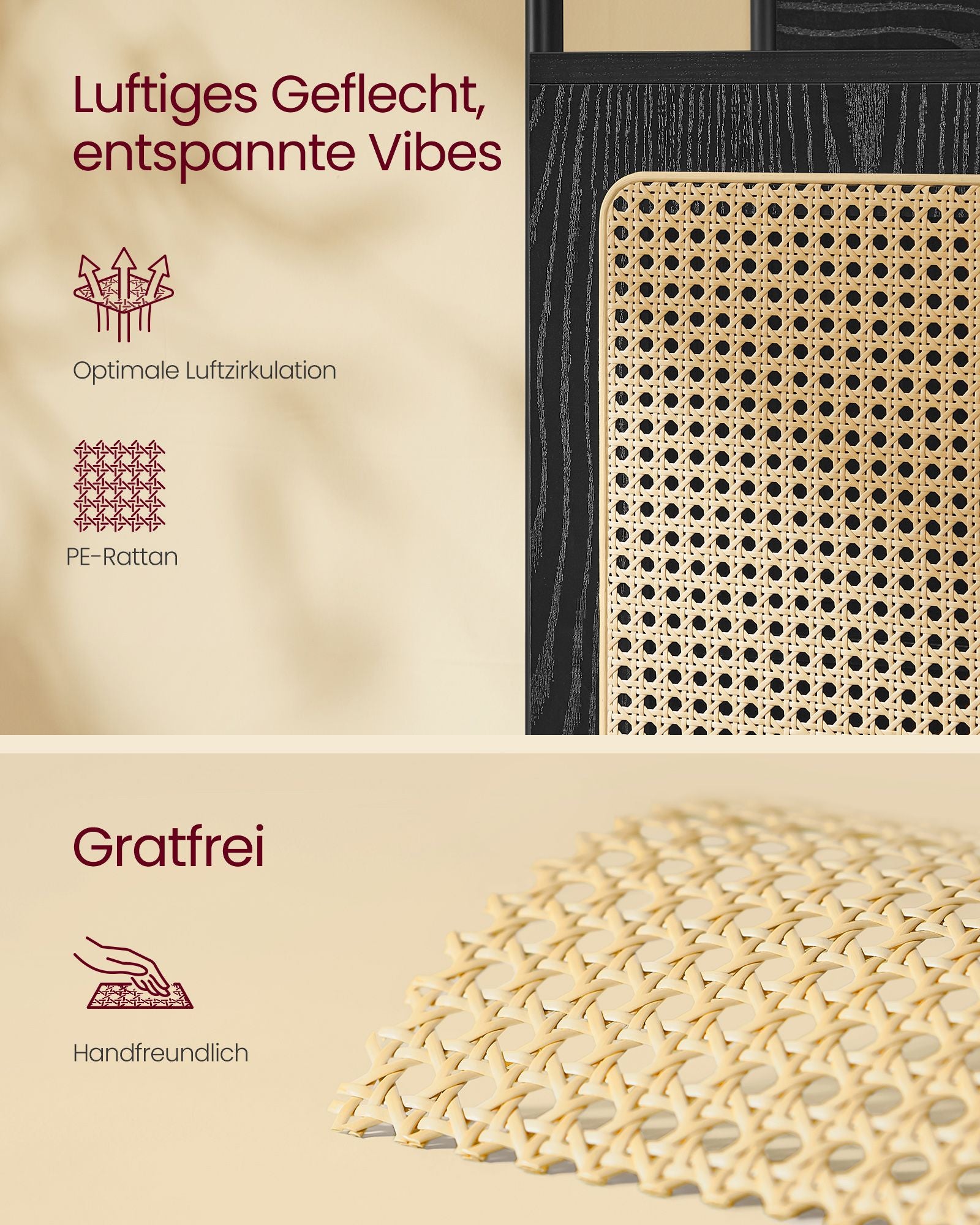 Boekenkast met rotanachtige kastdeur – 30 x 40 x 174,7 cm – Met kantelbeveiliging