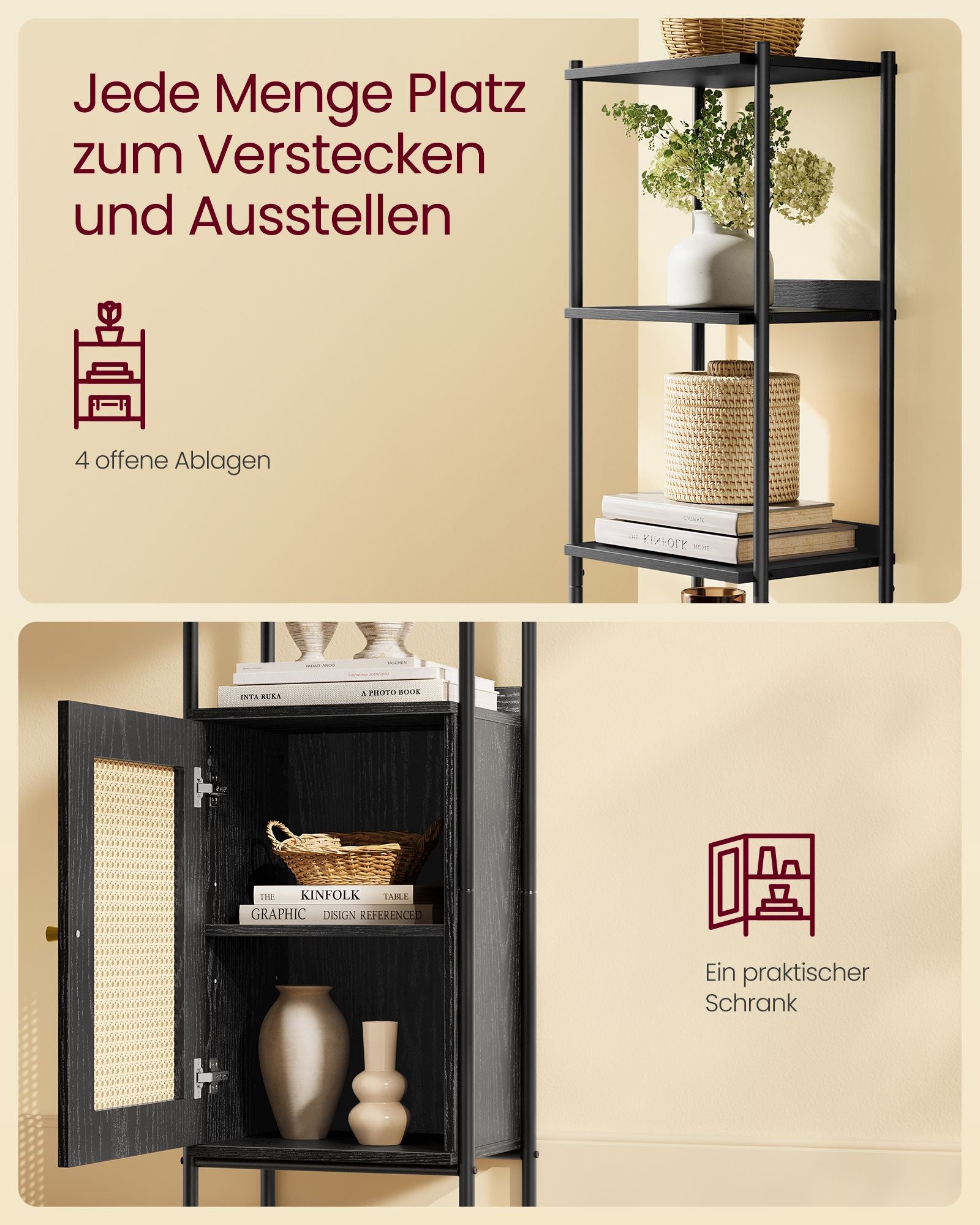 Boekenkast 6 Niveaus Met Metalen Frame Ebbenzwart-Matzwart