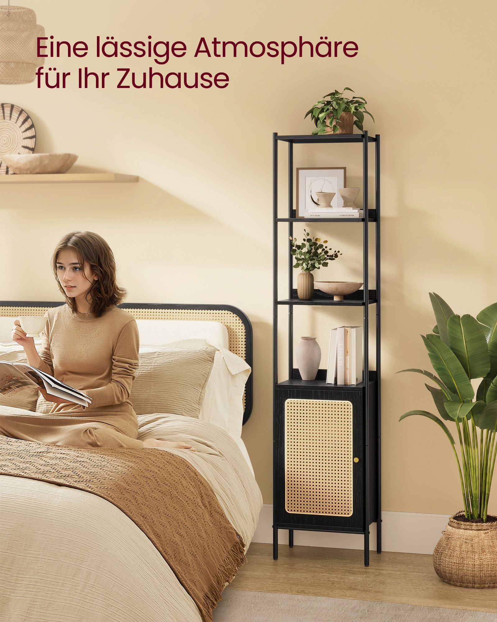 Boekenkast met rotanachtige kastdeur – 30 x 40 x 174,7 cm – Met kantelbeveiliging