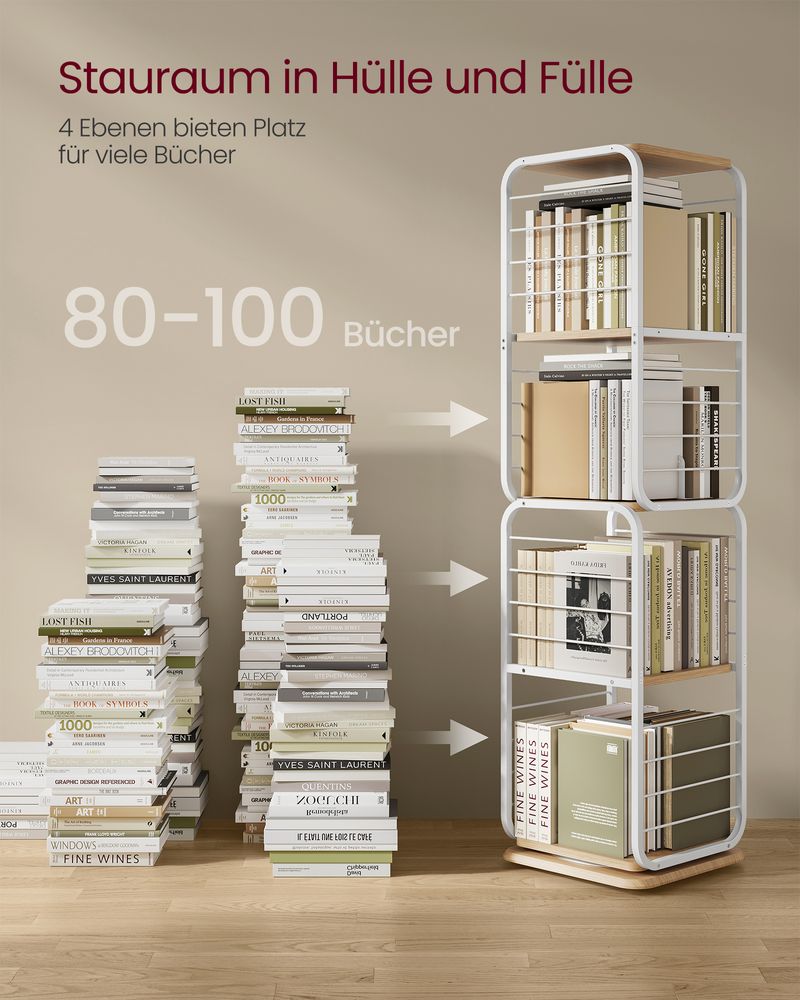 Boekenkast - Woonkamerkast - 4 lagen - Met Boekensteunen - Hout - Wit