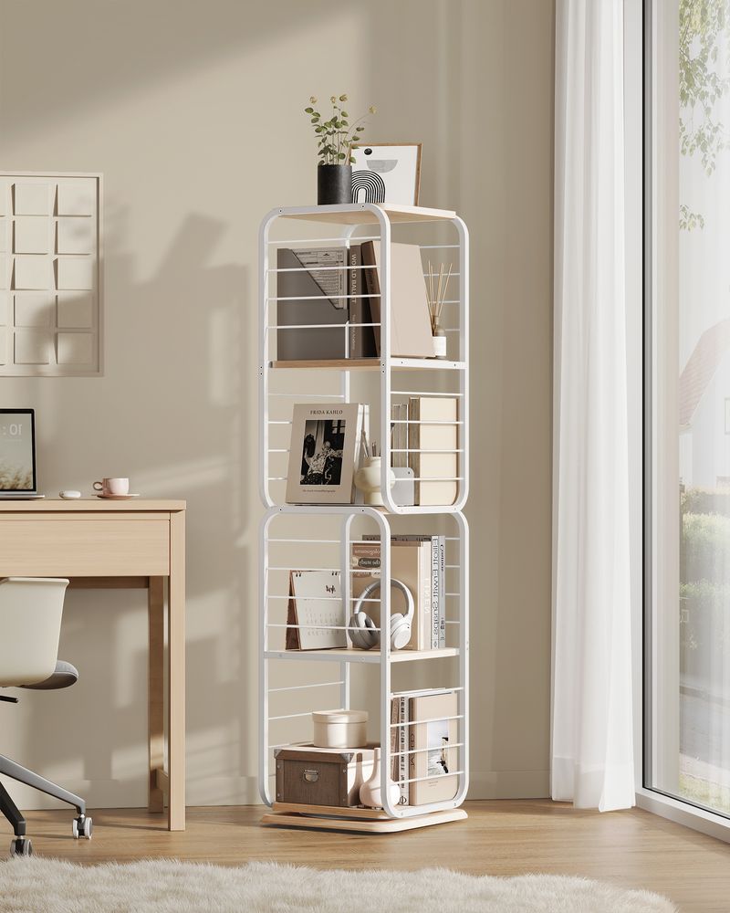 Boekenkast - Woonkamerkast - 4 lagen - Met Boekensteunen - Hout - Wit