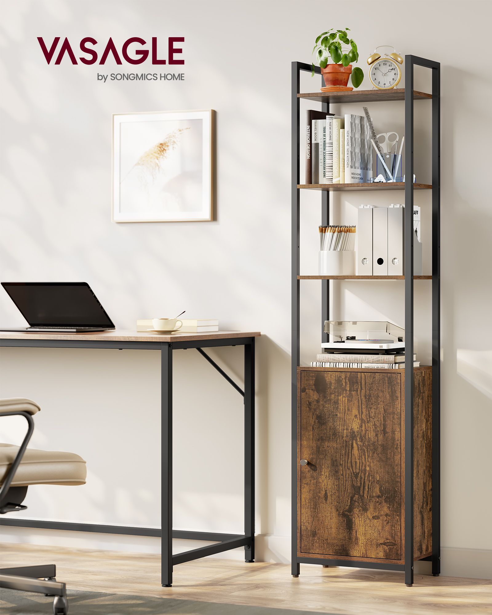 Boekenkast 24 X 40 X 159,5 Cm Vintage Bruin-Inktzwart