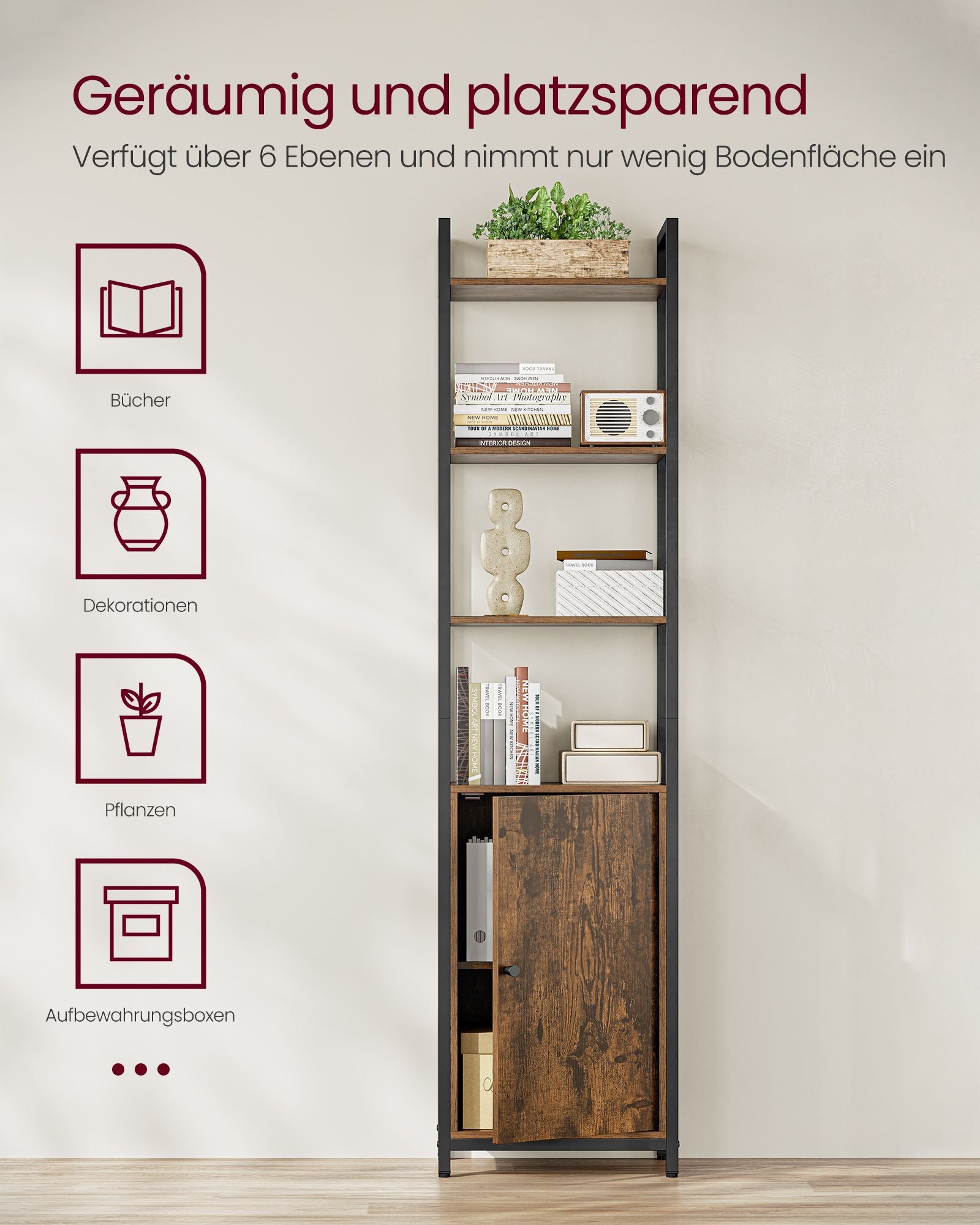 Boekenkast 24 X 40 X 159,5 Cm Vintage Bruin-Inktzwart