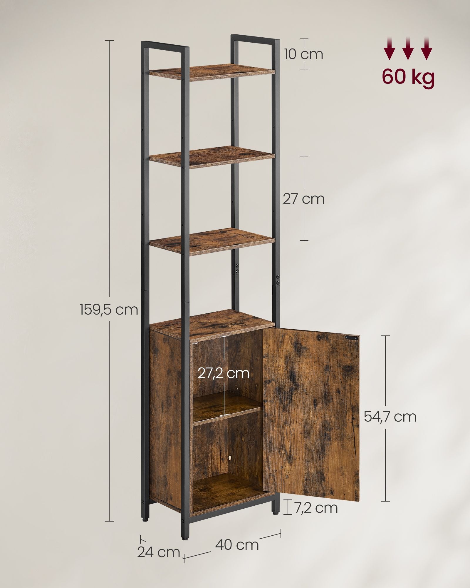 Boekenkast 24 X 40 X 159,5 Cm Vintage Bruin-Inktzwart