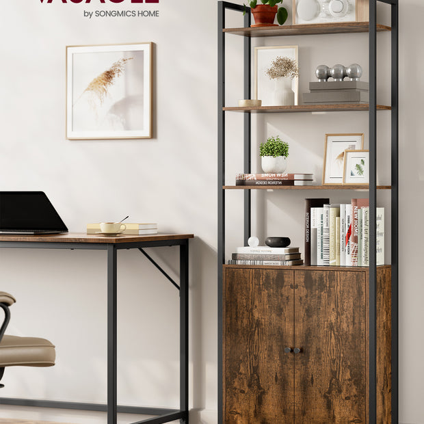 Boekenkast met verstelbare poten – Vintage design – 66 x 30 x 153 cm – Met kantelbeveiliging