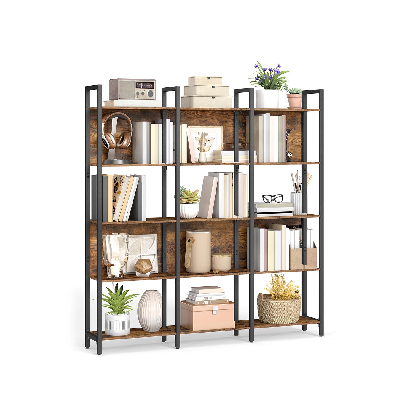 Boekenkast 5 planken – Vintage bruinzwart – 62 x 24 x 165 cm – Met kantelbeveiliging