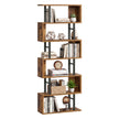 Boekenkast - S-vormige Roomdivider met 7 Ebenen - Rustiek bruin en matzwart - 60 x 24 x 190,5 cm