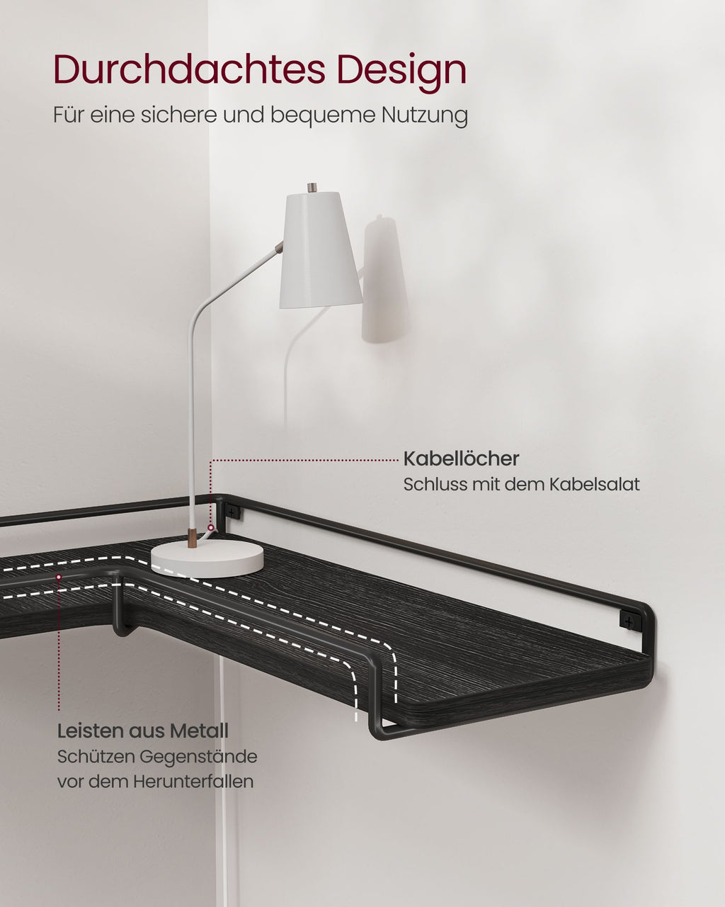 Hoekplank – L-vormig – industrieel design – zwart