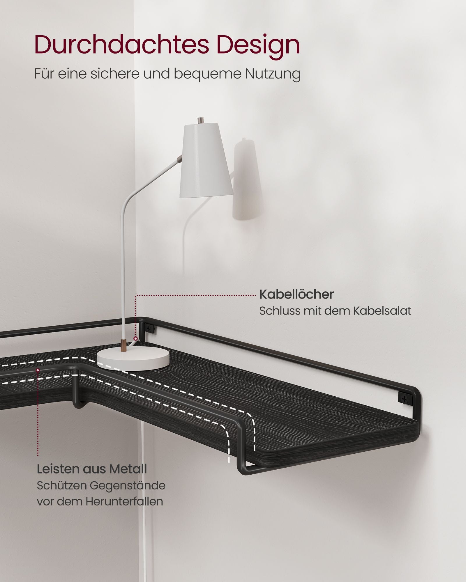 Hoekplank – L-vormig – industrieel design – zwart