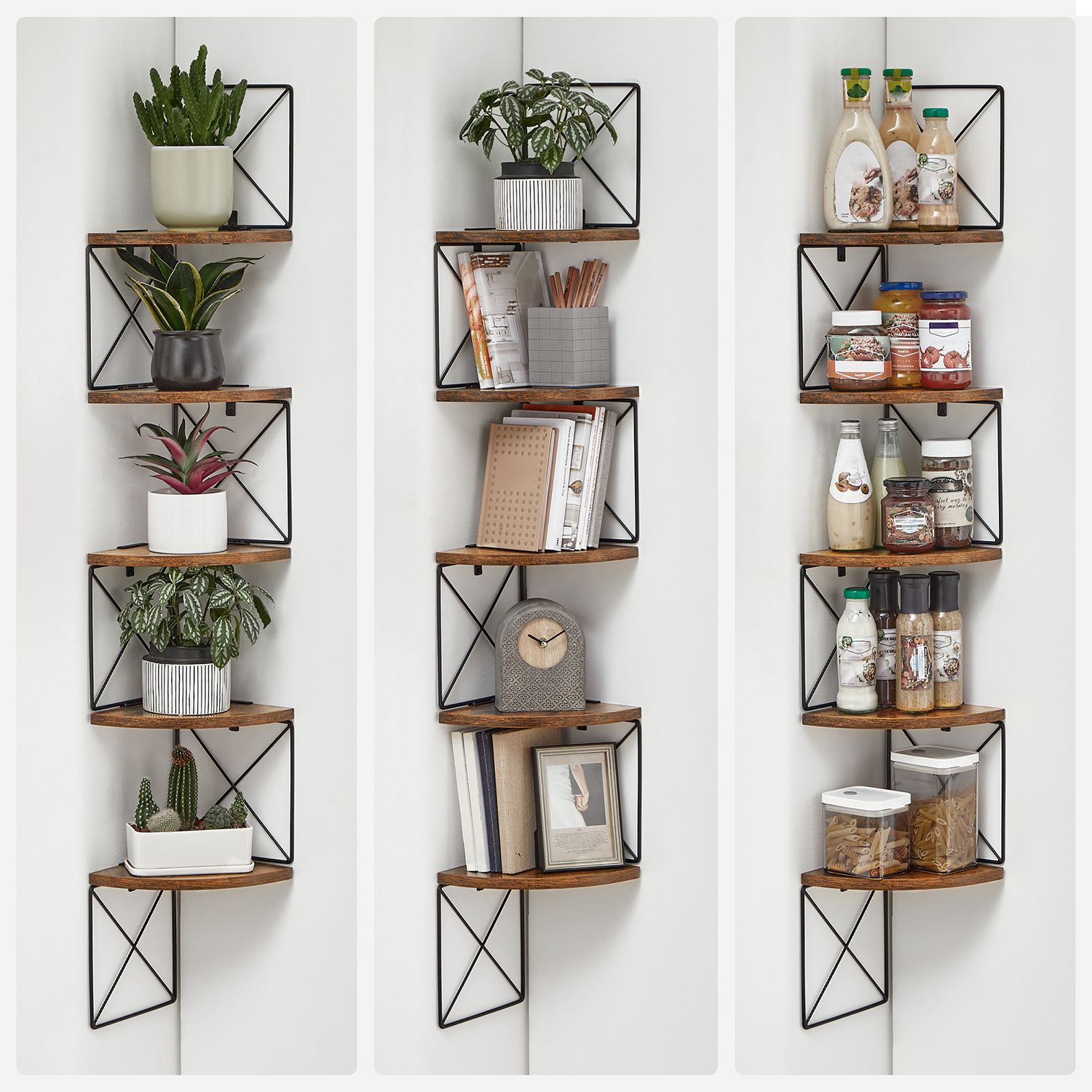 Hoekplank – 5 niveaus – Zigzag design – Vintage bruin-zwart