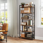 Boekenkast 6 niveaus, staande plank met stalen frame, vrijstaande plank