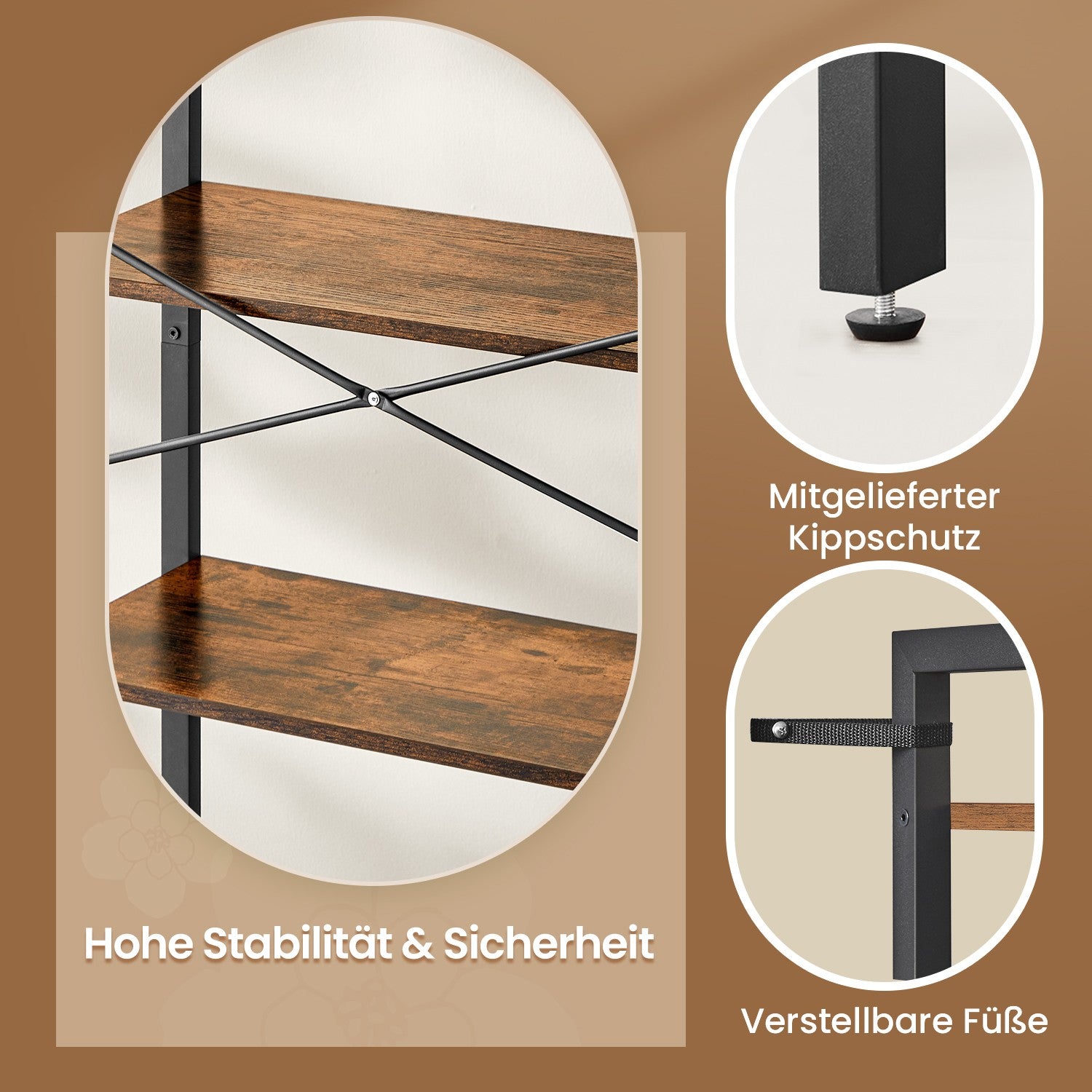 Boekenkast 6 niveaus, staande plank met stalen frame, vrijstaande plank