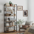 Boekenkast 6 niveaus, staande plank met stalen frame, vrijstaande plank