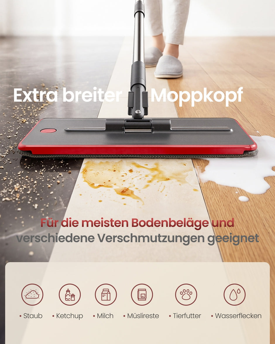 Dweilset met Emmer - 4 Microvezelhoezen - Gescheiden Waterkamers - Grijs-Rood