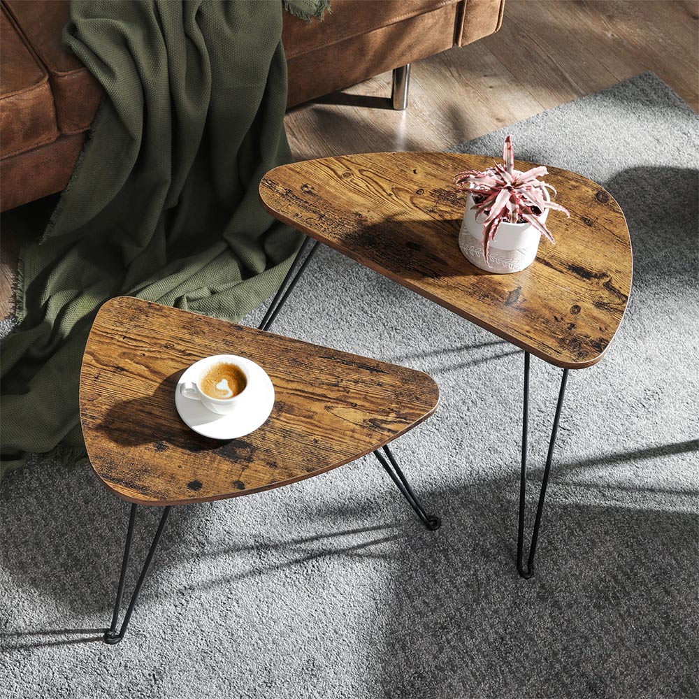 Bijzettafels - Set van 2 - Salontafel - Industrieel design - Bruin/Zwart
