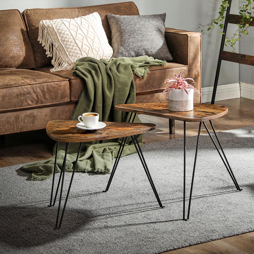 Bijzettafels - Set van 2 - Salontafel - Industrieel design - Bruin/Zwart