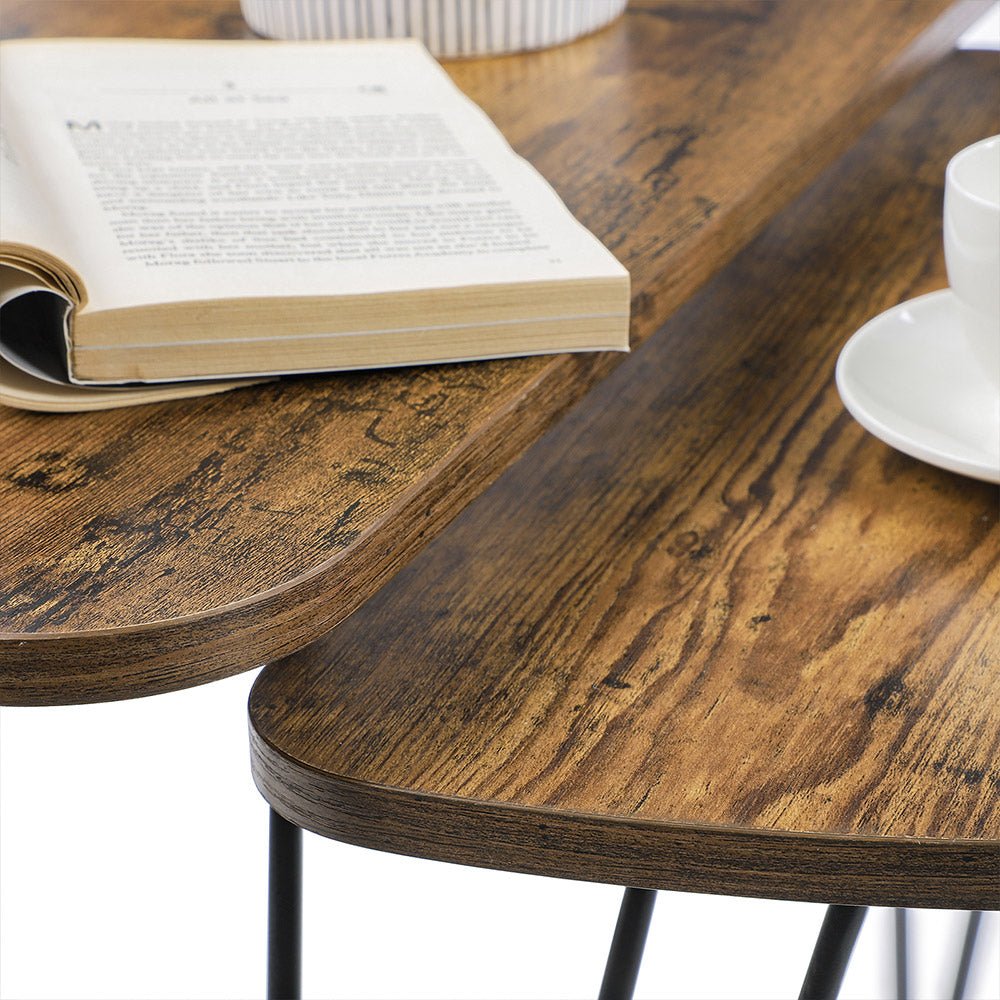 Bijzettafels - Set van 2 - Salontafel - Industrieel design - Bruin/Zwart
