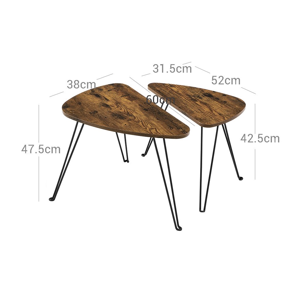 Bijzettafels - Set van 2 - Salontafel - Industrieel design - Bruin/Zwart