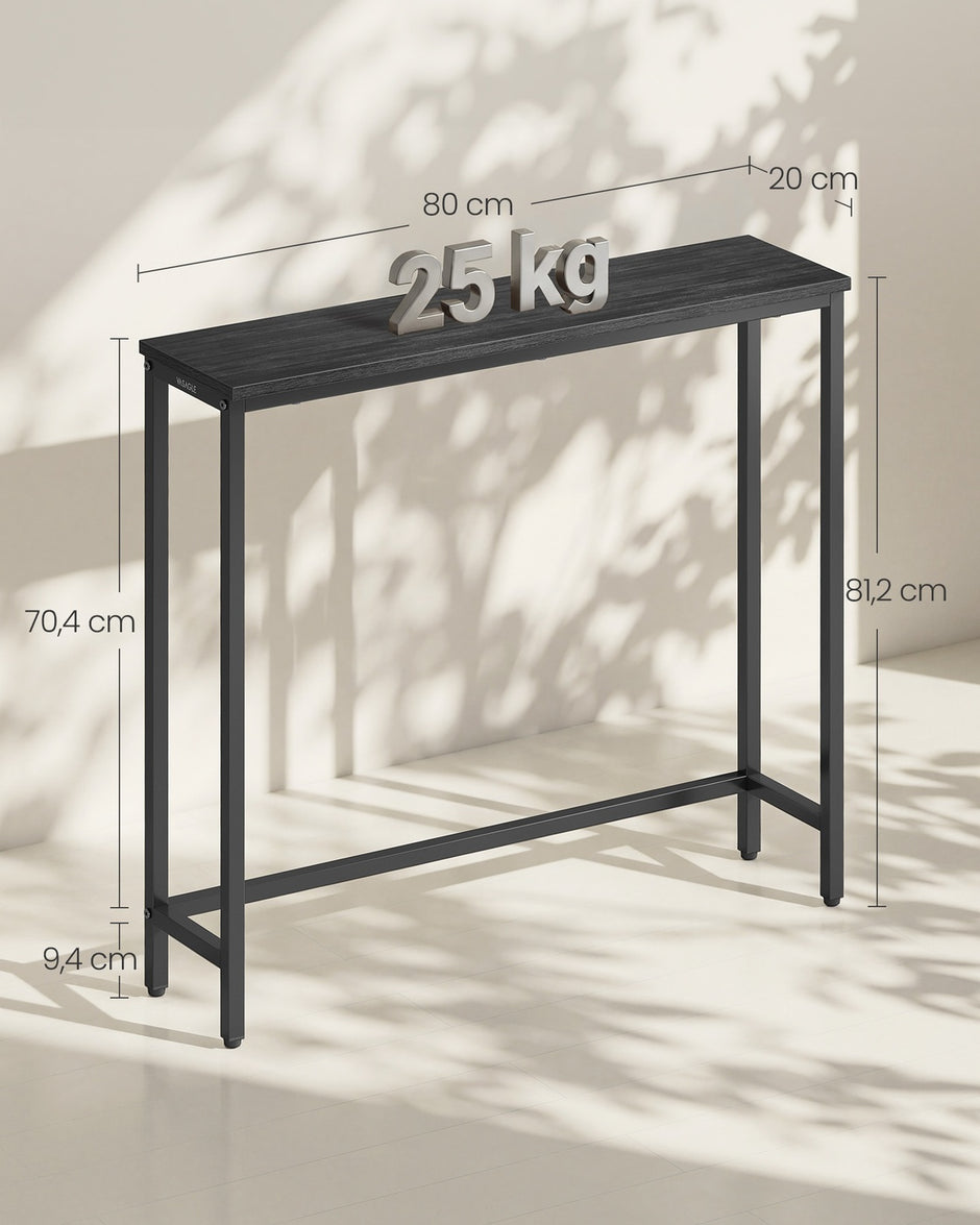 Consoletafel - 20 x 80 x 81,2 cm - tafelblad uit één stuk - eenvoudig te monteren - antracietgrijs met inktzwart - maximale belasting 25 kg