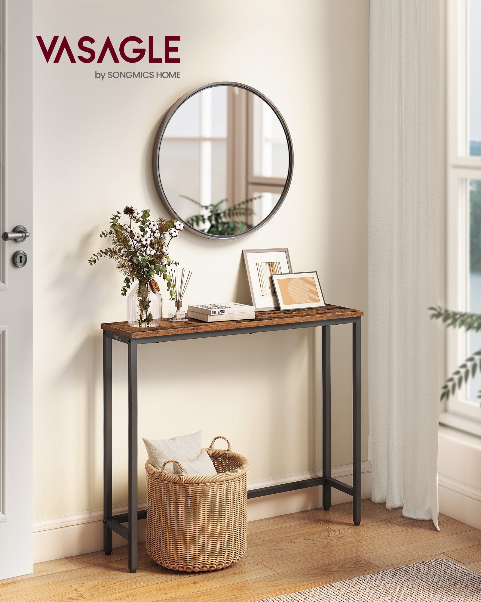 Consoletafel - 20 x 80 x 81,2 cm - blad uit één stuk - vintage bruin - maximale belasting 25 kg