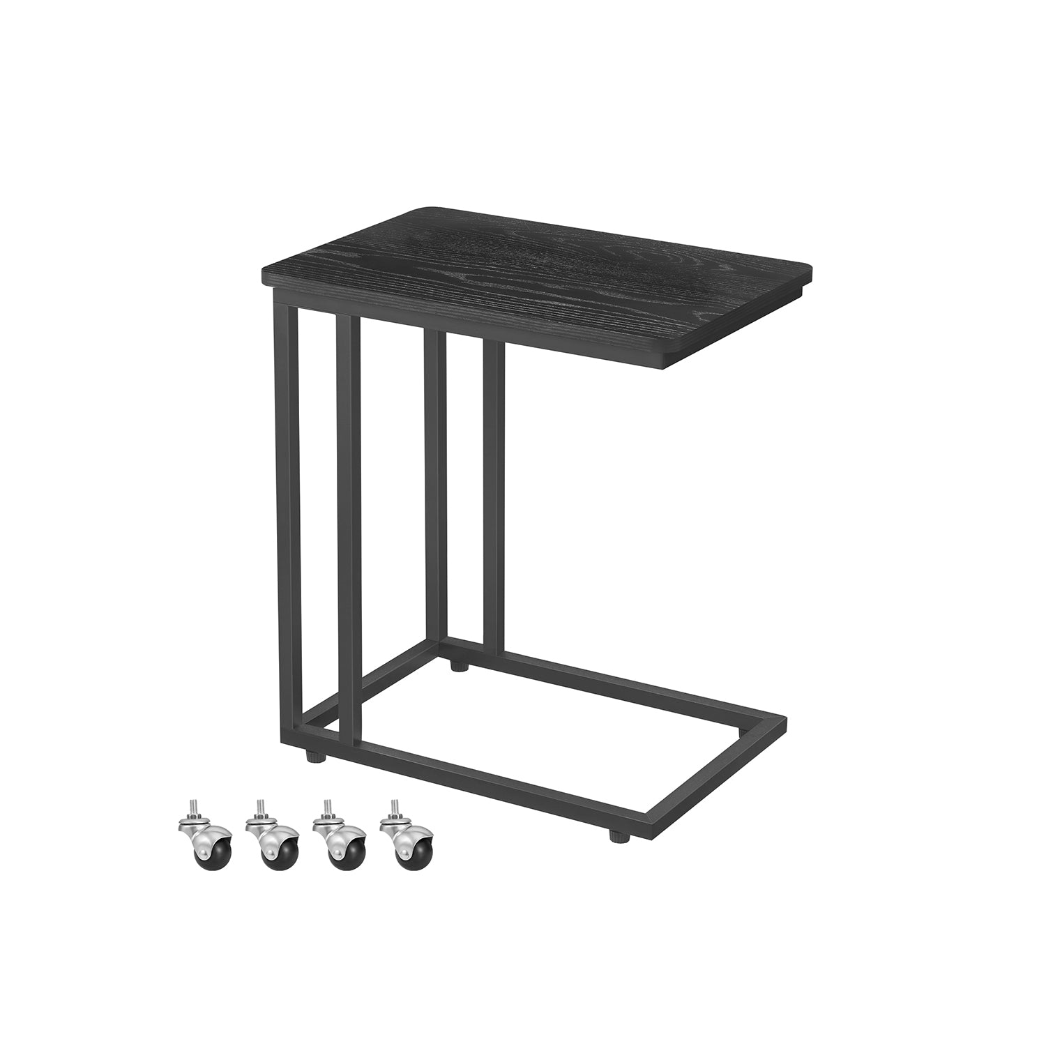 Bijzettafel – C-vorm – op wielen – ebbenhout zwart