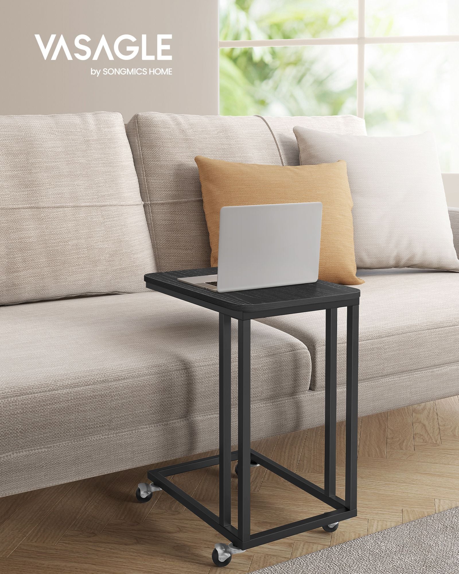 Nachtkastje – Beige bovenblad – Stalen frame – 25 kg draagvermogen – Mobiliteit met wieltjes