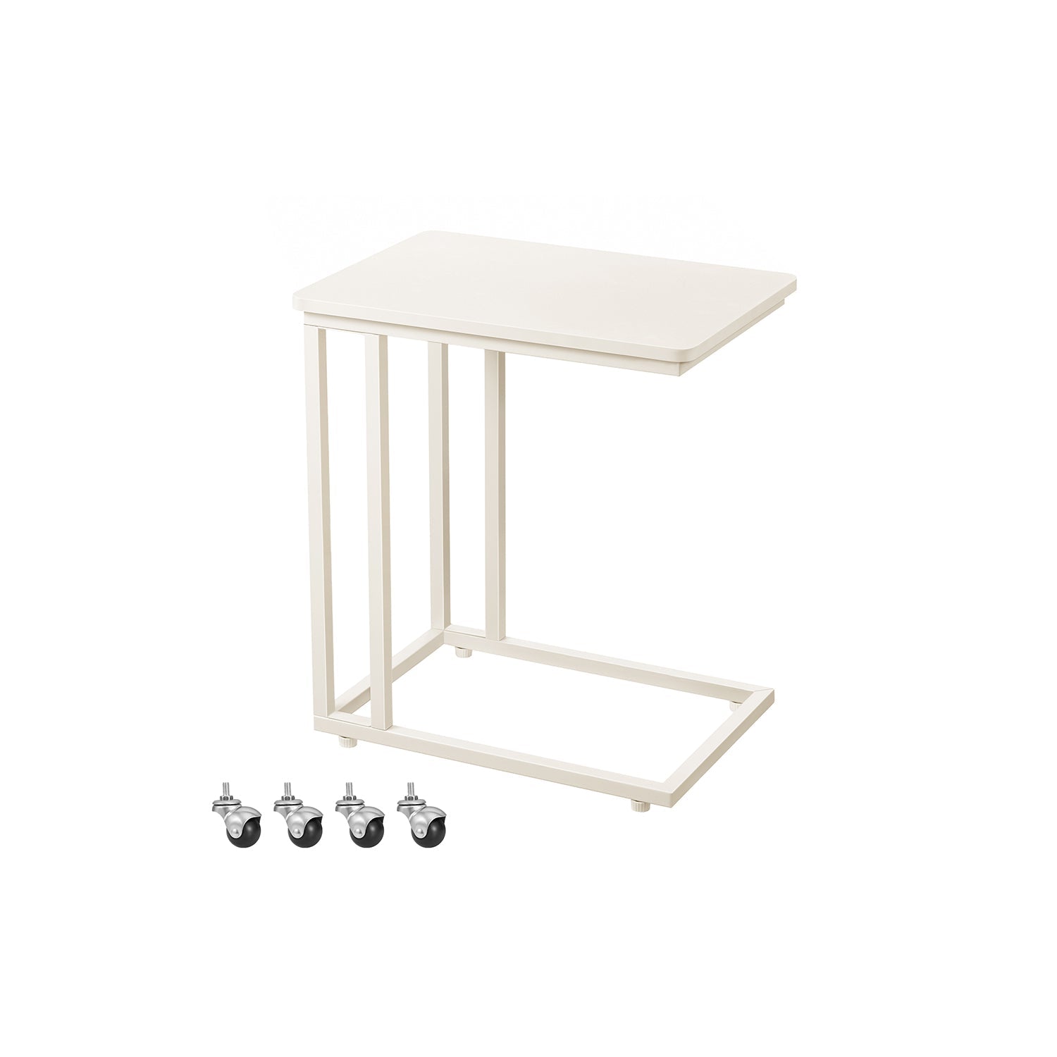 Nachtkastje – Beige bovenblad – Stalen frame – 25 kg draagvermogen – Mobiliteit met wieltjes