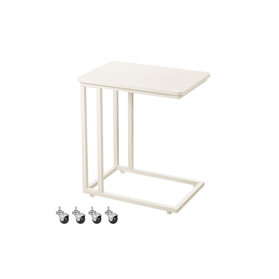 Nachtkastje – Beige bovenblad – Stalen frame – 25 kg draagvermogen – Mobiliteit met wieltjes