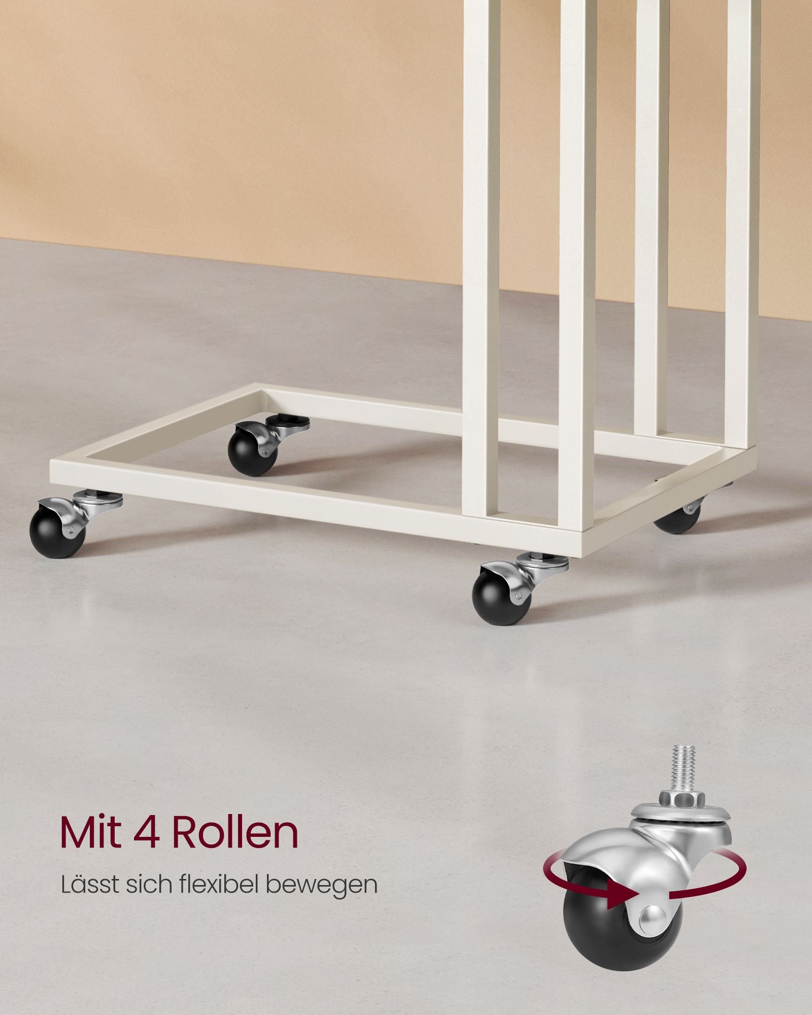 Bijzettafel – C-vorm – op wielen – crèmewit